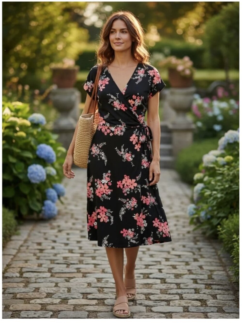 Michael Kors Black Floral Wrap Dress Small V Neck Tie Waist Work Party Chic